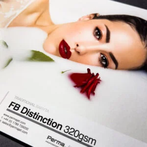 Close up of a printed sheet of FB Distinction 320