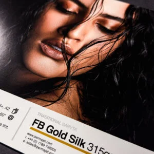 Close up of a printed sheet of FB Gold Silk 315