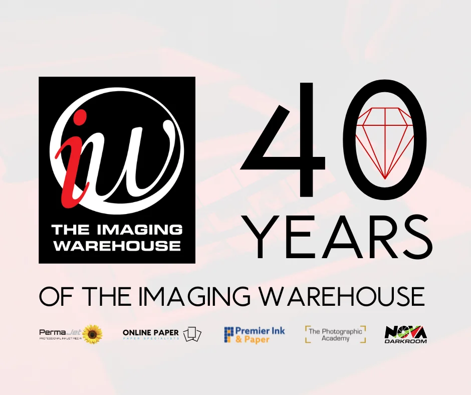 Logo of each brand that sits underneath The Imaging Warehouse. PermaJet, Online Paper, Premier Ink, The Photographic Academy and Nova Darkroom.