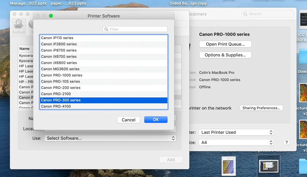 Screenshot of adding the printer driver