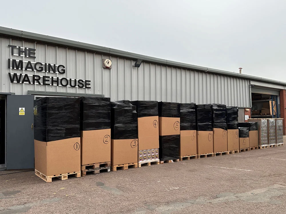 Palettes of stock outside The Imaging Warehouse