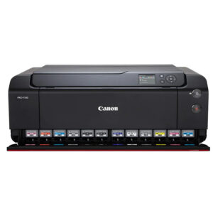 A Canon imagePROGRAF PRO 1100 with the ink cartridge tray open.