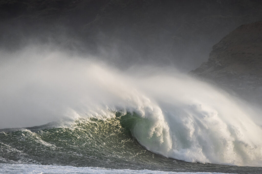 Moody image of crashing waves in Scotland