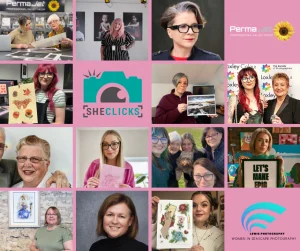 Panel of images showcasing women in the print and photography industry