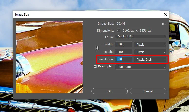 Photoshop screenshot of resolution settings